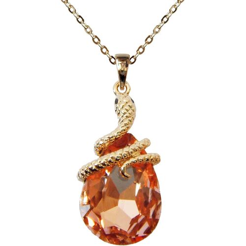 Kal-Collier Avec Pendentif En Forme De Serpent Plaqué Or 18 K Et Cristal Poire Zirconium 40,6 Cm + 5,1 Cm