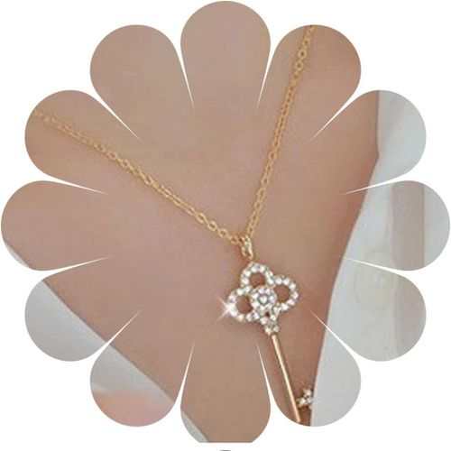 Kal-Cristal Clé Pendentif Collier Or Strass Clé Collier Ras Du Cou Minimal Clé Collier Chaîne Tous Les Jours Collier Bijoux Pour Femmes Et Filles