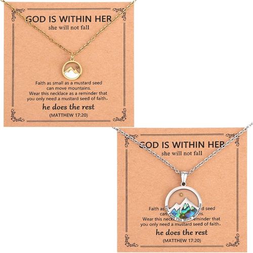 Kal-2 Pièces Collier Graine Moutarde, Délicat Pendentif Coloré Montagnes Foi Acier Inoxydable Bijou Déplacer Les Montagnes Pour Femmes Cadeau Chrétien Inspirant