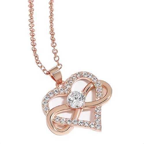 Kal-Collier Pendentif Femme, Argent Collier Coeur Infini En Strass, Collier En Y Elégant Bijoux Femme Cadeau Pour Femme Fille Ado Maman, Cadeau De Saint-Valentin (Argent/Or Rose)