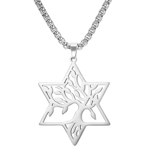 Kal-Collier Arbre De Vie Avec Hexagramme En Acier Inoxydable Collier Pendentif Etoile De David Bijoux Spirituels D'inspiration Naturelle Pour Femmes Hommes