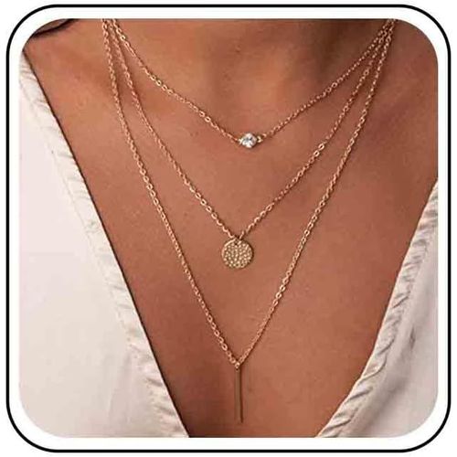 Kal-Collier Pendentif Vintage À Plusieurs Rangs Collier De Petites Pièces De Monnaie Collier De Strass Solitaire Collier Or Long Collier À Plusieurs Rangs Bijoux Pour Femmes Et Filles