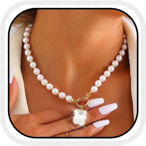 Kal-Colliers De Perles Avec Pendentif En Strass, Chaîne De Perles Dorées Pour Femmes