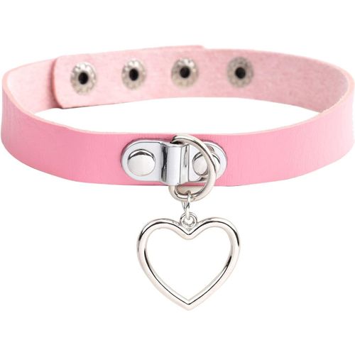 Kal-Punk Rock Choker Collier En Cuir Gothique Pour Femme Avec Pendentif Coeur Punk Choker Femme Réglable