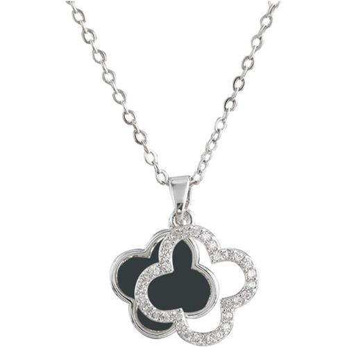 Kal-Collier Pendentif Trèfle À Quatre Feuilles En Onyx Pour Femme - Fine Bijoux En Acier Inoxydable Or Avec Zircon Incrusté - Cadeaux Lucky Pour Soeurs