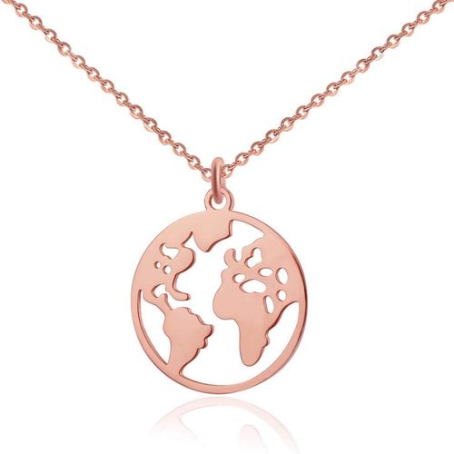 Kal-Collier Globe Terrestre Pour Femme - Résistant À L'eau - Collier Monde Réglable En Acier Inoxydable I Collier Avec Pendentif Carte Du Monde En Or - Argent - Or Rose