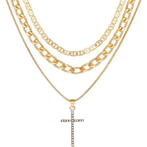 Kal-1 Lot De 3 Pièces Collier En Acier Inoxydable Pour Femme, Collier Ras Du Cou Réglable Empilable, Collier Avec Pendentif Croix Pour Femme, Collier Chaîne En Or