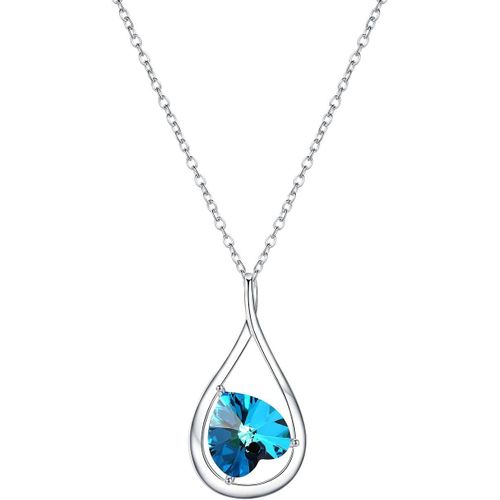 Kal-Collier Femme Coeur D'amour Cristal De Swarovski Pendentif Infini En Argent 925 Avec Zircon Etoile Bijoux Fantaisie Avec Chaîne De 17.7" - Cadeaux Pour Maman(Argent Bleu)