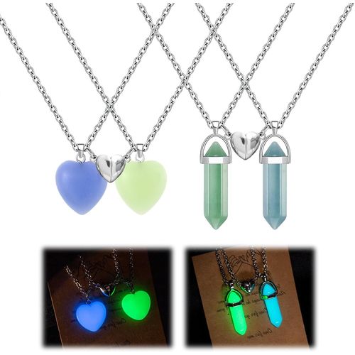 Kal-Pendentif Femme, 4 Pièces Colliers De Cristal Hexagone Coeur Collier Pierre Naturelle Bleu Lumineux Collier Amitié Collier Couple Pour Meilleurs Amis