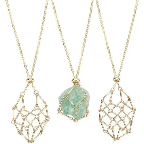 Kal-3 Taille Support Collier En Pierre Vide, Support De Collier En Cristal Doré Support De Pierre À Pendentif Filet Réglable Support De Cage En Cristal Pour Bijoux Mariage Été Fête Des Mères