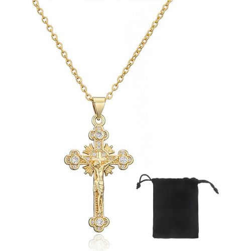 Kal-Collier Croix Femme, Pendentif Croix Chrétienne, Hypoallergénique Chaîne Plaquée Or 18 Carats, Cadeau Bijoux Pour Femmes