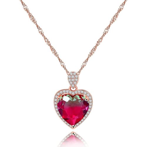 Kal-Y1072-Uk Bijou Collier Avec Pendentif En Forme De C?ur En Cristal Cz Bleu Et Rouge - Cadeau D'anniversaire Pour Femmes Et Adolescentes, Cristal, Zircone Cubique