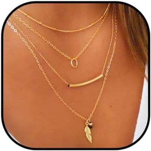 Kal-Bohemian Multi-Layer Collier Avec Pendentif Feuille Pour Femmes Et Filles (Or)
