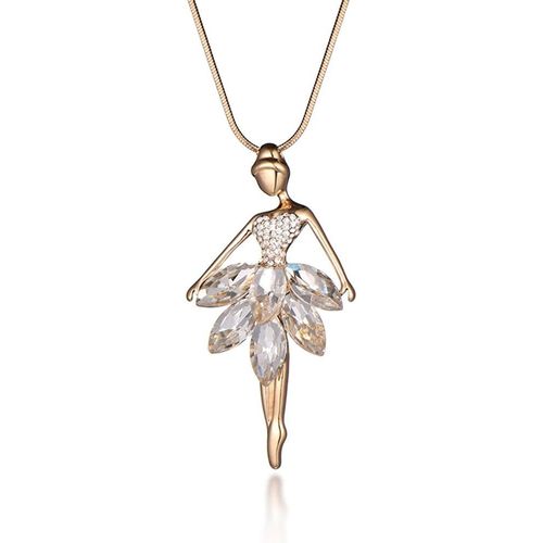 Kal--Collier Femme Pendentif Ballerine Éblouissante Avec Cristal Brillant Pour Les Filles Plaqué Or Collier Longue Chaîne