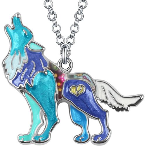 Kal-Collier En Alliage Émaillé Avec Pendentif Loup Bijoux De Mode Charms Loup Mignons Cadeaux Pour Femmes Filles
