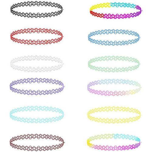 Kal-12 Pièces Collier Élastique,Collier Arc-En-Ciel Colliers Tour De Cou Bijoux Mode Bijouterie De Mode Pour Filles Filles Enfants Femmes En Caoutchouc/Plastique Élastique