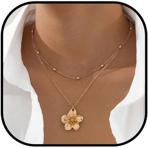 Kal-Collier Pendentif Fleur Métallique Dorée, Bijoux Femme, Long Collier, Motif Floral Coloré, Bijou Femme, Cadeau De Mariage