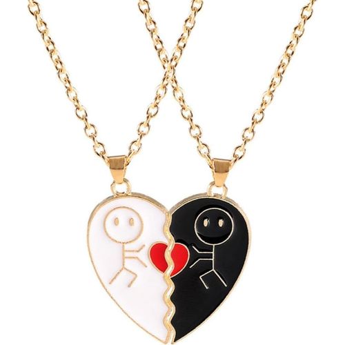 Kal-2pcs Collier Couple, Bijoux Collier Pendentif Puzzle Coeur, Collier Couple Pendentif Femme Homme, Separable Detachable Acier Inoxydable Amoureux Couple