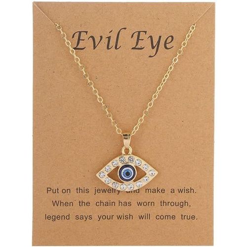 Kal-Collier Cristal Oeil Turc De Nazar En Cristal Fait Main,Mauvais ?il Collier Bracelet Ensemble Pour Femme, Saphir Résine Oeil Bleu Pendentif Pierre Perles Fait Main Protection Mal De Ojo Bijoux-Or