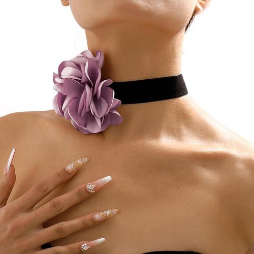 Kal-Collier Tour De Cou Boho En Velours Noir Collier Fleur Rose Mauve Collier Collier Fleur En Satin Collier Fleur Exagéré Collier Fleur Cosplay Cadeaux Bijoux Pour Femmes Filles