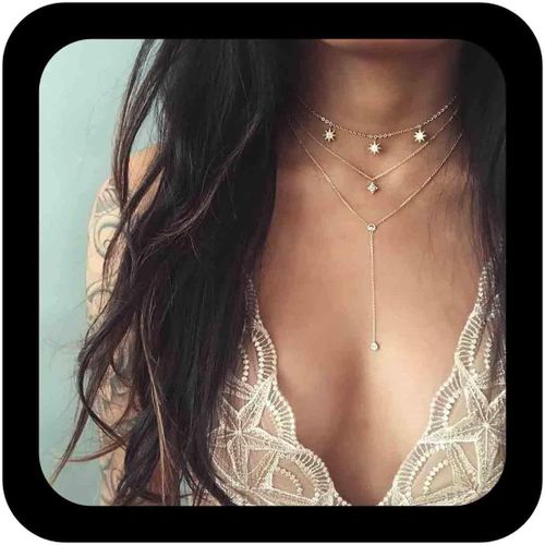 Kal-Bohème Pavé Étoile Pendentif Collier Couches Northstar Lariat Y Collier Chaîne Or Strass Étoile Collier Cristal Y Goutte Chaîne Collier Bijoux Pour Femmes Et Filles
