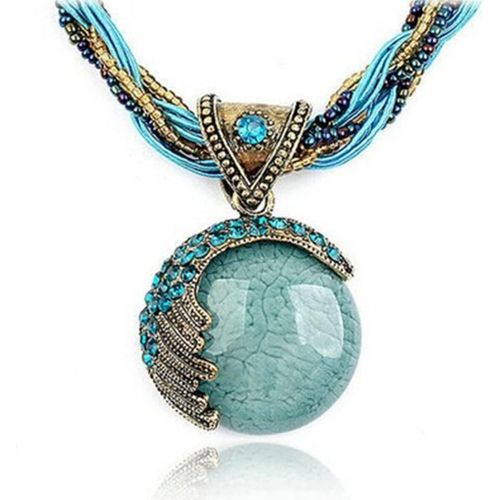 Kal-Rétro Vintage Bohème Collier Pour Femmes Filles Bohème Déclaration Perlé Turquoise Strass Pendentif Collier Collier Bijoux De Mode