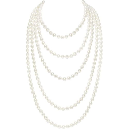Kal-Long Collier En Perles D'imitation Tendance De Style Collier Long De Fausses Perles Pour Mariage Fiançailles 140 Cm
