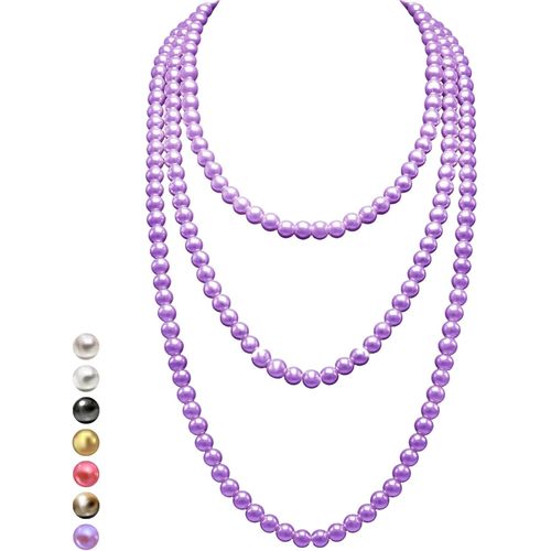 Kal-Collier De Perles Long Années 1920 Pour Femmes - Exquises Perles De Culture Naturelles -Luxueux Brin De 8mm Avec Élégance Intemporelle -Longueur 150cm/180cm -Parfait Pour Occasions Spéciales