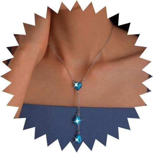 Kal-Collier Goutte En Y Bleu Cz Pendentif En Forme De Larme En Argent Collier Long De Mariage Coeur En Cristal Y Collier Lariat Collier Simple Ras Du Cou Chaîne Délicate Collier Mince Collier Femmes