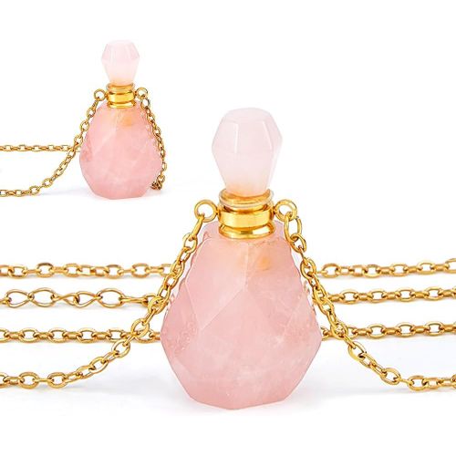 Kal-Collier De Bouteille De Parfum Pendentif De Bouteille De Parfum En Cristal Collier Diffuseur D'huile Flacon De Pierres Précieuses Pendentifs En Quartz Rose Naturel Pour Noël La Sain