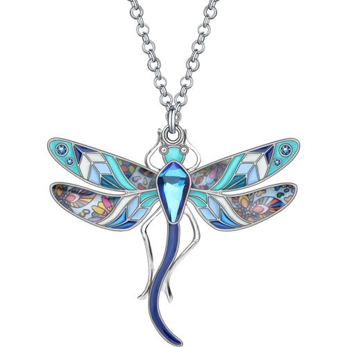 Kal-Émail Libellule Collier Pendentif Cute Libellule Cadeau Avec Émail Floral Pour Femme Fille Printemps Été