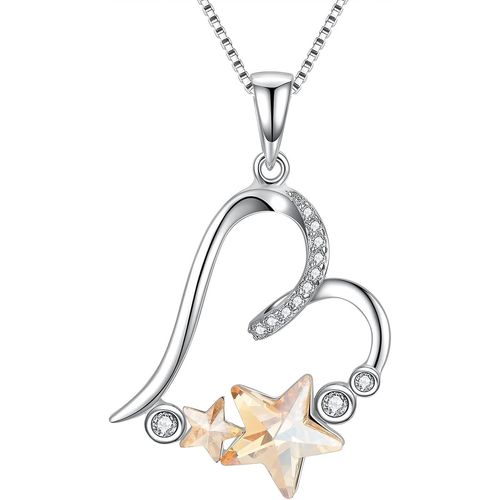Kal-Collier Femme Argent Sterling 925 Pendentif Pour Toujours C?ur Collier 18k Plaqué Or Blanc 5a Zircone Cubique Cristal Bijoux Pour Femmes Épouse Cadeau De La Saint Valentin Noël
