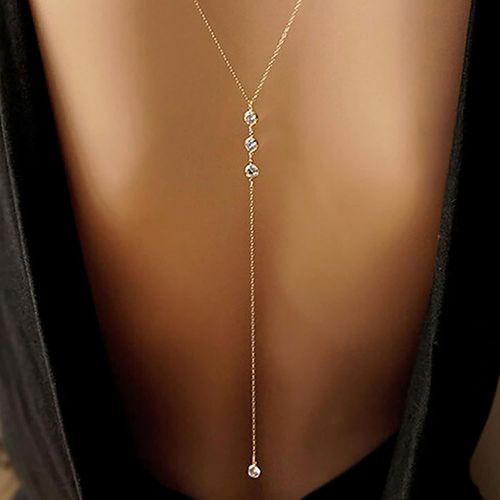 Kal-Collier De Fond En Cristal Chaîne Or Long Cz Pendentif Y Collier Strass Collier De Fond Mariage Nuptial Collier Lariat Chaîne De Corps Bikini Boho Bijoux De Corps Pour Femmes Et Filles