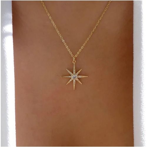Kal-Collier Pendentif Étoile Du Nord En Strass Or Cz Collier Ras De Cou Soleil Cubique Collier Soleil Céleste Collier Chaîne Bijoux Pour Femmes Et Filles