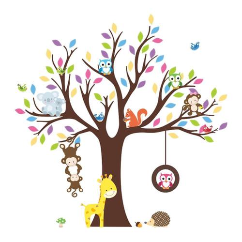 Arbre Jungle Animaux Stickers Muraux Singes Hiboux Sticker Mural Amovible Stickers Muraux Art Mural pour Pépinière Maternelle Bébé Chambre d'Enfant