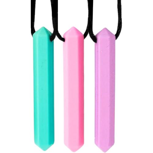 Kal-3 Colliers Tdah Objet Concentration Materiel Dys | Collier À Mâcher Tdah Adulte | Autisme Materiel Enfant | Objet Anti Stress Adulte Objet Tdah | Collier Anti Tabac | Tdah | Turquoise - Rose - Vi