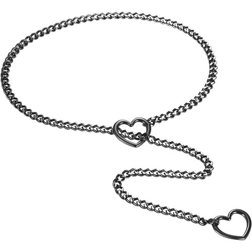 Kal-Collier Femme Acier Inoxydable: Collier Femme En Forme De Y Avec Chaîne Cubaine Et Deux Pendentif Coeur Collier Fantaisie Ajustable Punk Rock 61cm - Cadeau Anniversaires Saint-Valentin