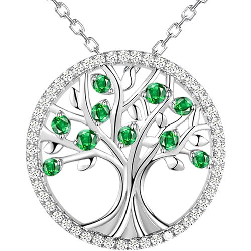 Kal-Collier Arbre De Vie En Argent Sterling 925, Collier Arbre De Vie En Zirconium Vert, Avec Boîte Cadeau, Collier Arbre De Vie Femme, Pendentif Arbre De Vie, Convient Aux Femmes