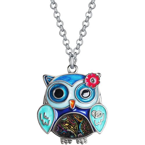 Kal-Collier Avec Pendentif En Forme De Chouette En Émail Pour Femmes Et Filles