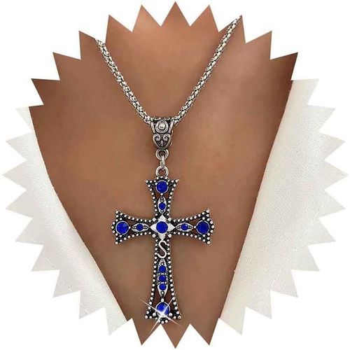 Kal-Collier Pendentif Croix Rubis Punk Collier Croix En Cristal Rouge Collier Ras Du Cou Croix Rubis Cz Collier Chaîne En Strass Argent Bijoux Pour Femmes Et Filles