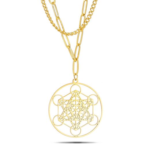 Kal-Collier Cube De Metatron Pour Homme Et Femme - Archanges Sacrés - Roi Salomon - Collier En Acier Inoxydable - Pendentif Géométrique Creux - Amulette