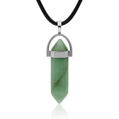 Kal-Pendentif Homme Et Femme Pierre Énergétique Naturelle Forme De Pointe Et Zamak Plaqué Argent Collier Amulette Gemme Guérison De Protection Idéal Cadeau