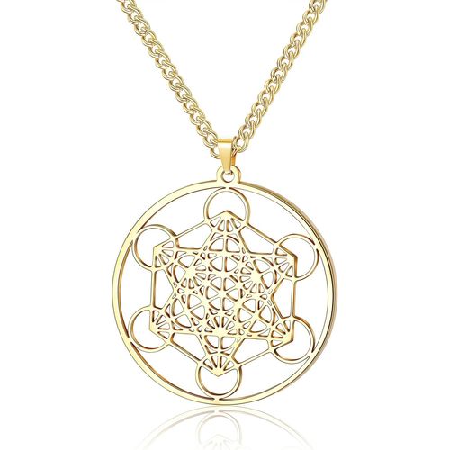 Kal-Metatron Cube Collier Pour Femmes Files Collier Ange Archange Acier Inoxydable Déclaration De Protection Metatron Chaîne Évidée Pendentif Collier À Breloques Bijoux