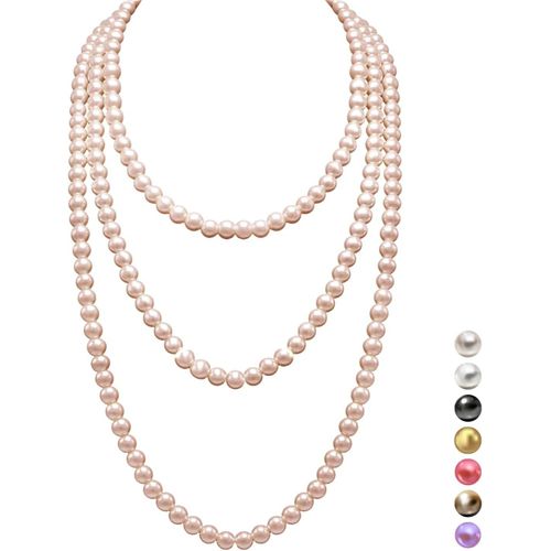 Kal-Collier De Perles Long Pour Femmes Des Années 1920 - Paris - Perles De Culture Naturelles - Luxueuses Perles 8mm Avec Élégance Intemporelle Longueur 150cm/180cm - Idéal Pour Toute Occasion