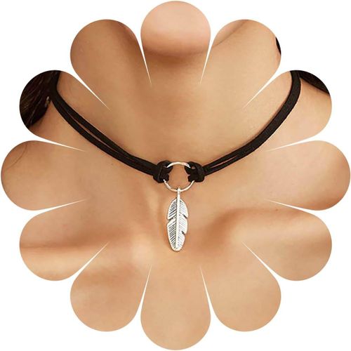 Kal-Collier Ras Du Cou En Velours Vintage Collier Collier En Velours Noir Collier Pendentif Plume Courte Argent Collier Ras Du Cou En Velours Gothique Bijoux Pour Femmes Et Filles