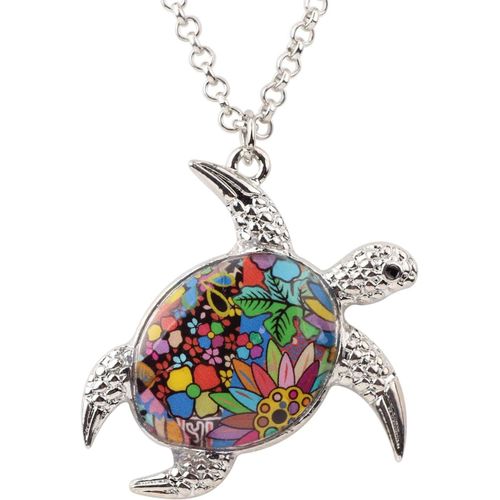 Kal-Collier Tortue En Email Argent Chaine Pendentif Animaux Océan Bijoux Pour Femmes Accessoires Charms