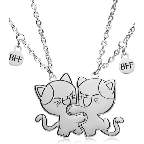 Kal-2 Pcs Collier Pendentif Chat Assorti Filles Collier D'amitié Chat En Acier Inoxydable,Meilleurs Amis,Collier Pendentif S?urs Cadeau De Bijoux D'amitié,Pour Amis,Amoureux,Cadeau Saint Valentin