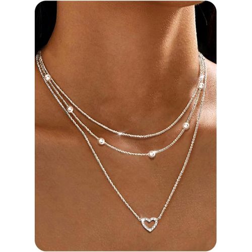 Kal-3pcs Collier Femme Acier Inoxydable Collier Coeur Chaine Argent Femme Plaqué Or 14k Collier Réglable Cz Coeur Pendentif Kette Bijoux - Avec Boîte À Bijoux