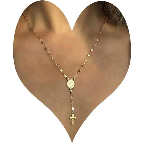 Kal-Croix Y Pendentif Collier Or Vierge Marie Collier Sainte Croix Crucifix Collier Catholicb Madone Collier Ras Du Cou Bijoux De Corps Pour Femmes Filles