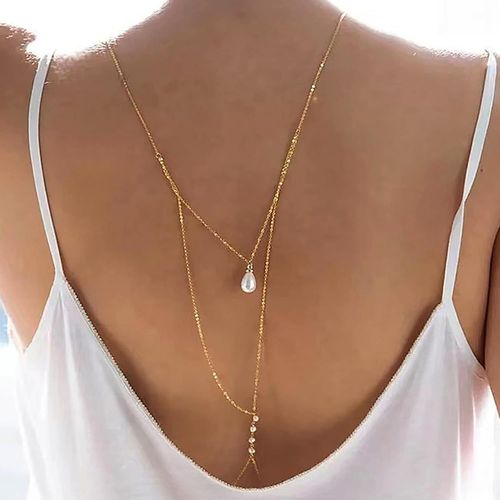 Kal-Collier De Perles De Mariage Collier Pendentif Or Longue Chaîne Y Collier De Perles Collier De Mariée Collier Lariat Bikini Chaîne De Corps Boho Bijoux De Corps Pour Les Femmes Et Les Filles